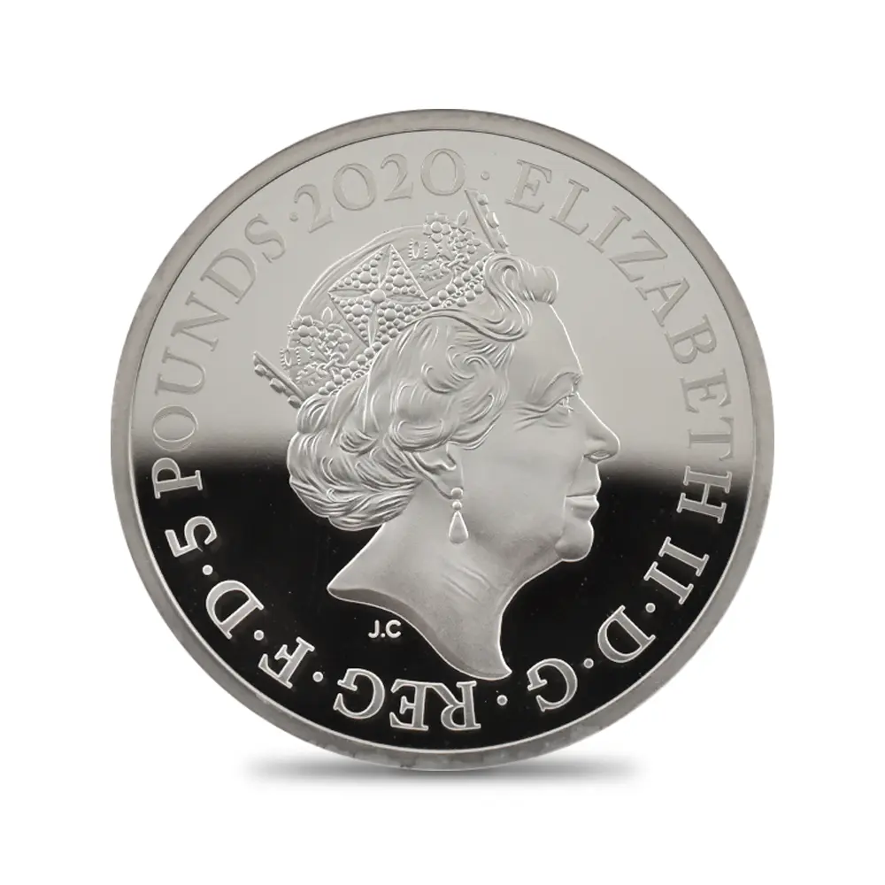 モダンコイン3:6208 2020 エリザベス2世 スリーグレーセス 5ポンド2オンス銀貨 ファーストリリース NGC PF70UC 箱付き