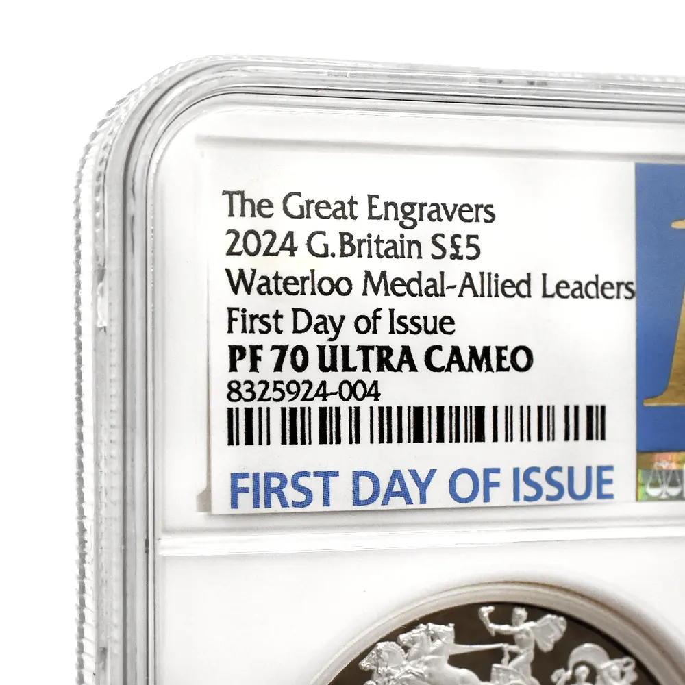 モダンコイン15：6205 2024 チャールズ3世 ワーテルロー・メダル - 連合国代表 5ポンド2オンス銀貨 発行即日鑑定品 NGC PF70UC 箱付き