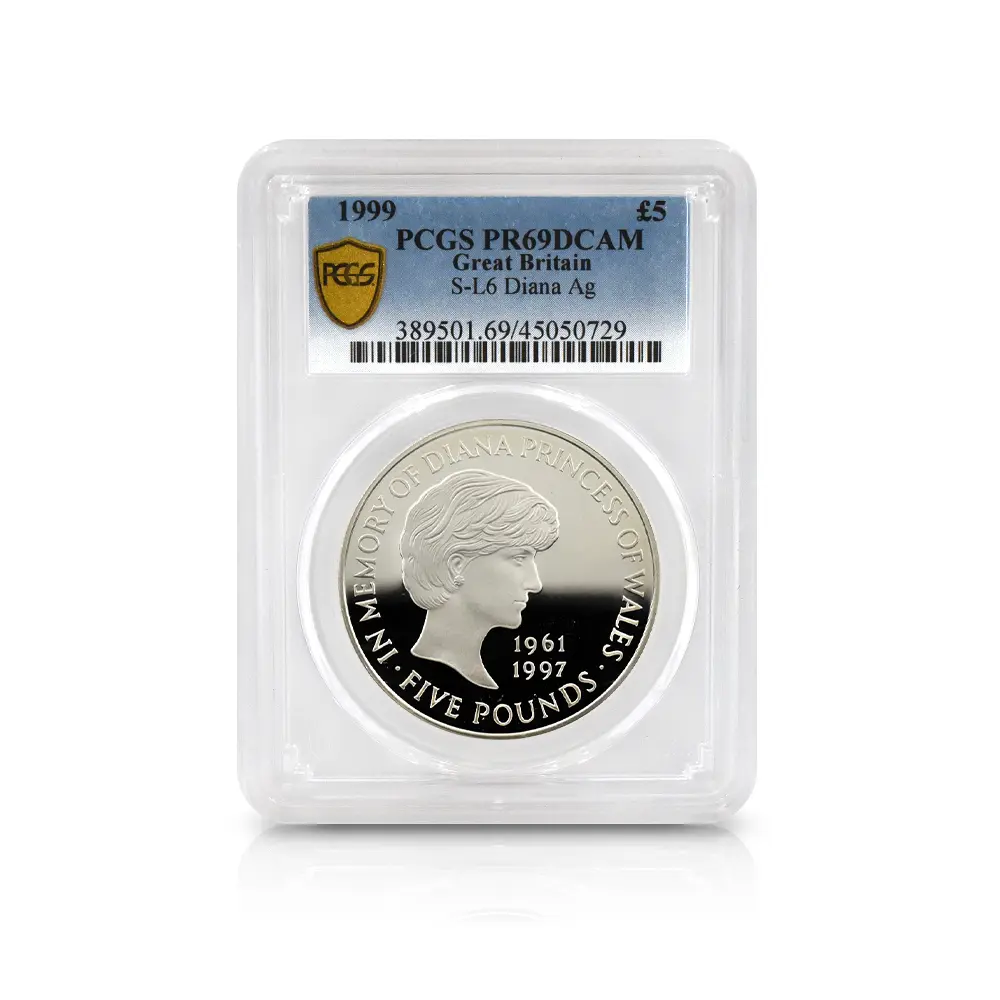 モダンコイン4：6213 1999 エリザベス2世 ダイアナ妃追悼記念 5ポンド銀貨 PCGS PR69DC S-L6