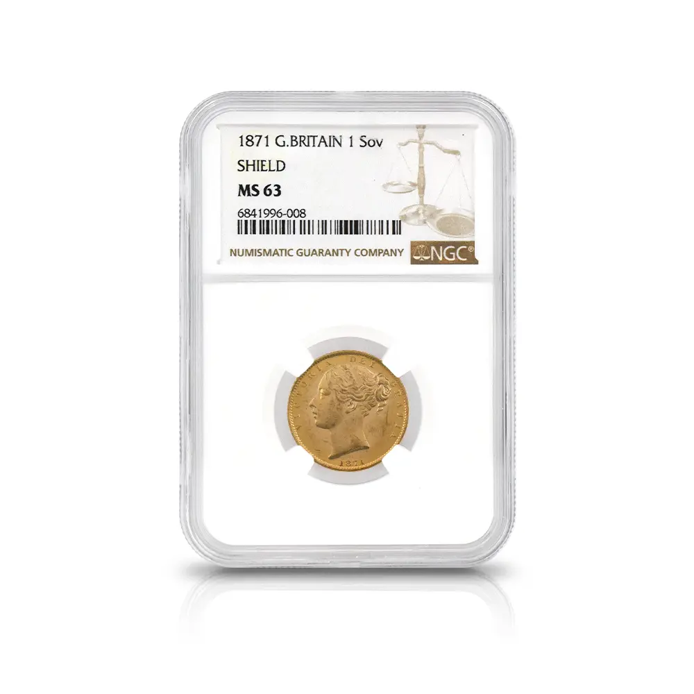 アンティークコイン4：6214 1871 ヴィクトリア女王 ヤングヘッド ソブリン金貨 NGC MS63