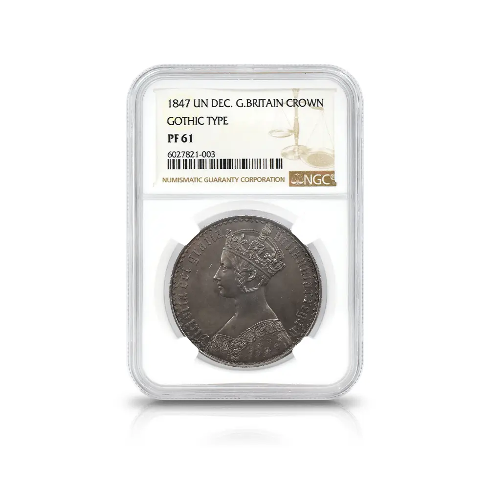 アンティークコイン4：6215 1847 ヴィクトリア女王 ゴチッククラウン銀貨 アンデシモエッジ NGC PF61