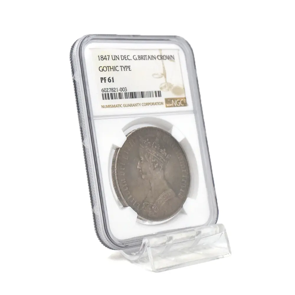 アンティークコイン6：6215 1847 ヴィクトリア女王 ゴチッククラウン銀貨 アンデシモエッジ NGC PF61