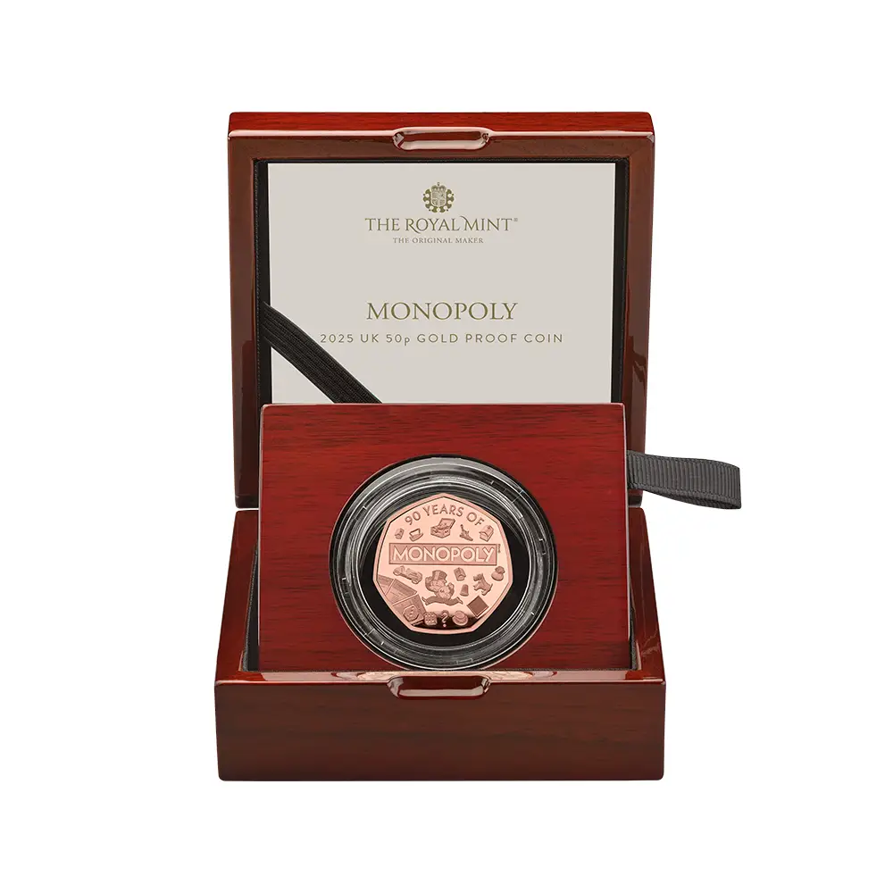 モダンコイン4：6221 2025 チャールズ3世 モノポリー90周年記念 50ペンスプルーフ金貨 未鑑定 箱付き【ご予約承り品】