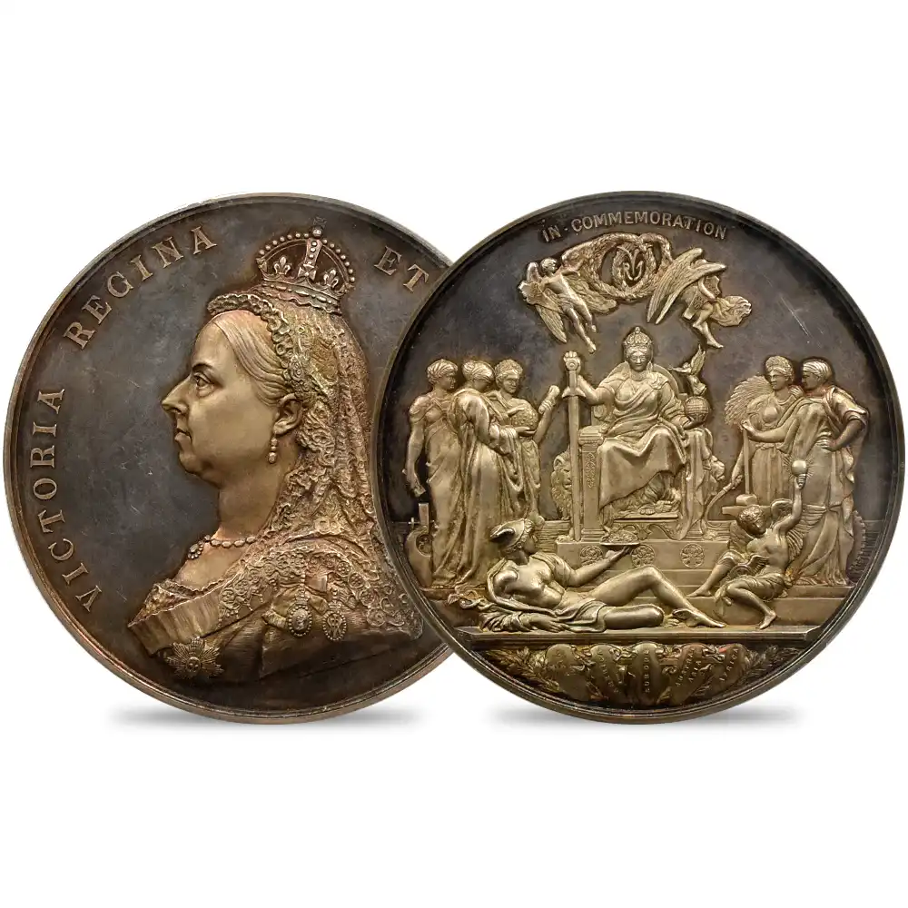 メダル1：3657 1887 ヴィクトリア女王 戴冠50周年記念 ゴールデンジュビリー 銀メダル PCGS SP63 箱付き Eimer-1733b BHM-3219