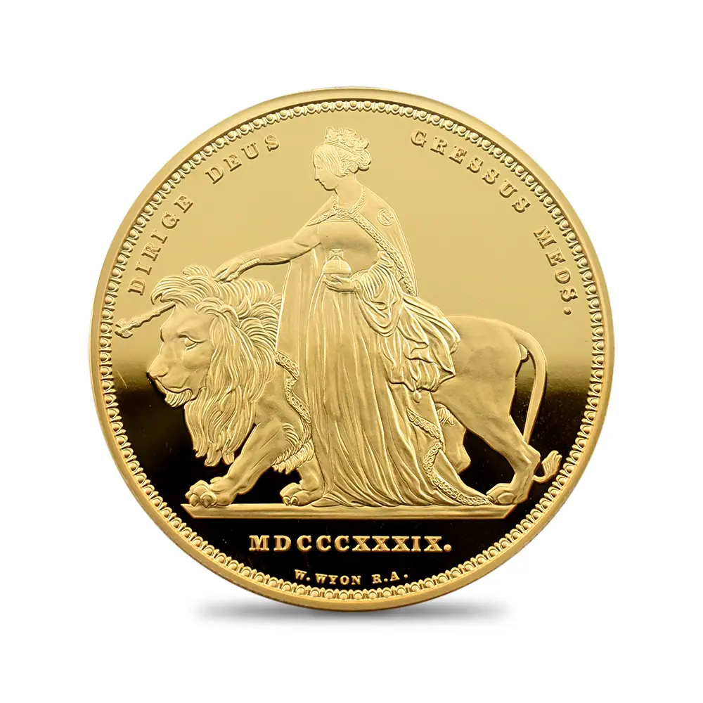 モダンコイン2：6227 オルダニー島 2019 エリザベス2世 ウナ＆ライオン 5ポンド金貨 PCGS PR70DC 箱付き