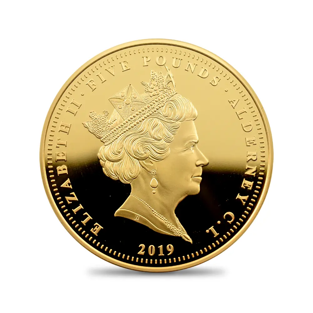 モダンコイン3：6227 オルダニー島 2019 エリザベス2世 ウナ＆ライオン 5ポンド金貨 PCGS PR70DC 箱付き