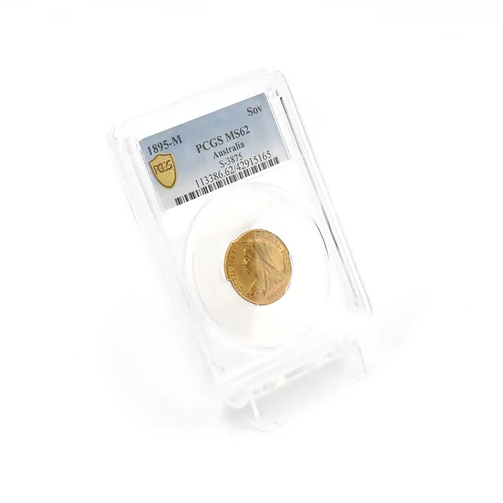 アンティークコイン6：3661 オーストラリア 1895M ヴィクトリア女王 オールド（ヴェールド）ヘッド 聖ジョージ竜退治 ソブリン金貨 PCGS MS62