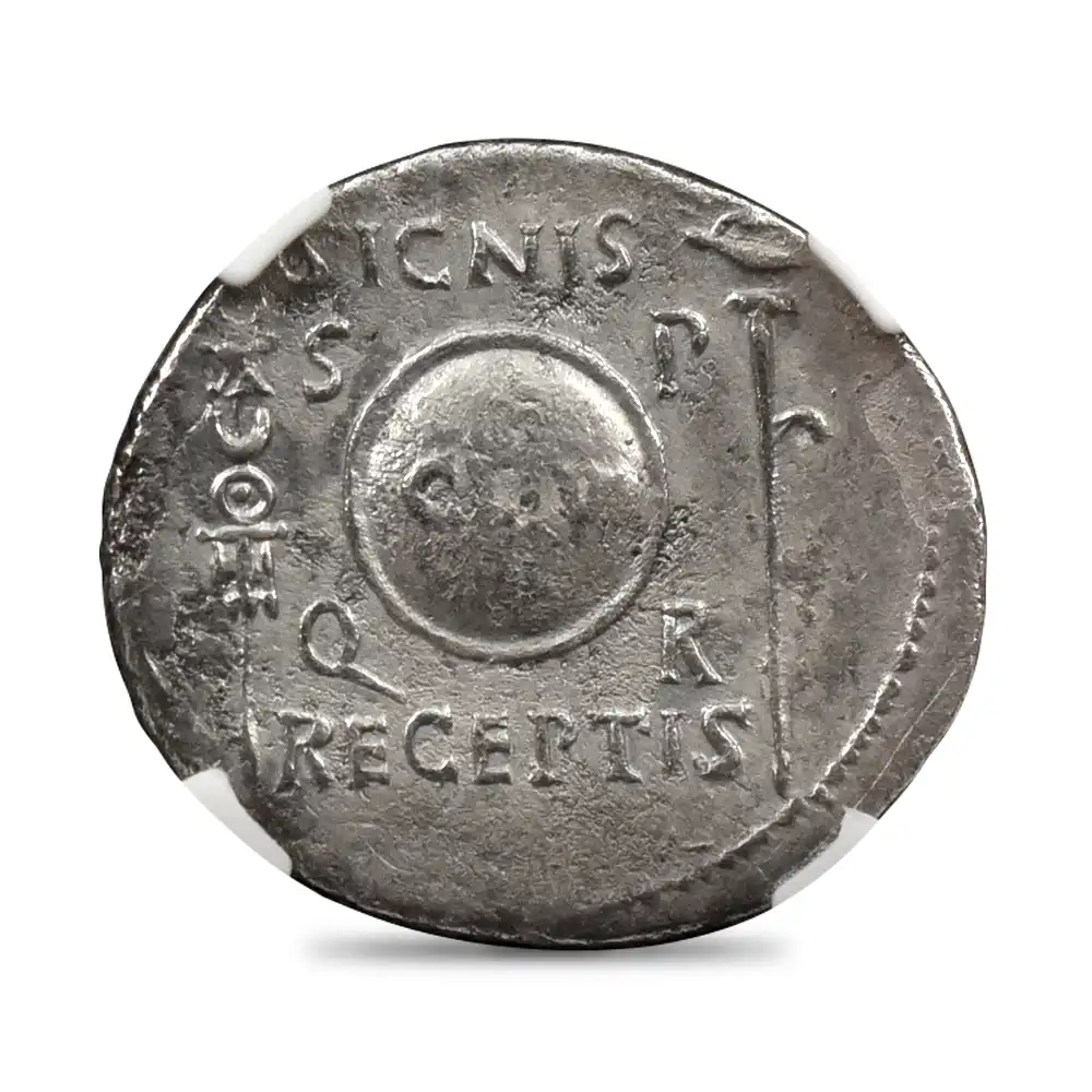古代コイン3：3672 古代ローマ帝国 紀元前27ー紀元14 アウグストゥス  デナリウス 銀貨 NGC XF