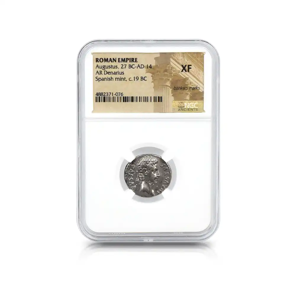 古代コイン4：3672 古代ローマ帝国 紀元前27ー紀元14 アウグストゥス  デナリウス 銀貨 NGC XF