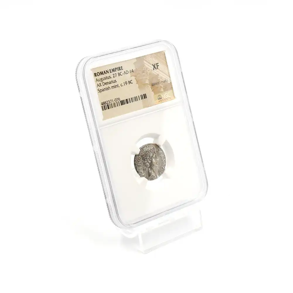 古代コイン6：3672 古代ローマ帝国 紀元前27ー紀元14 アウグストゥス  デナリウス 銀貨 NGC XF