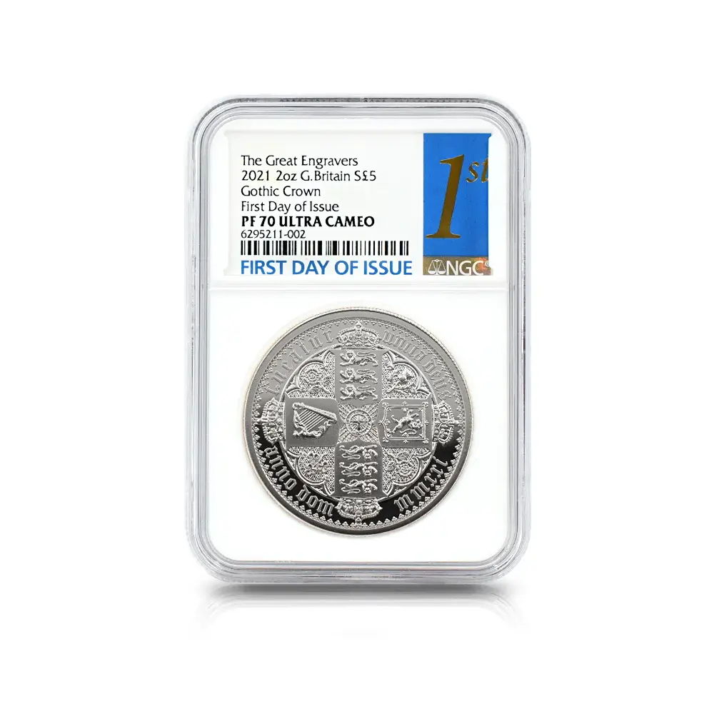 モダンコイン8：6252 2021 エリザベス2世 ゴチッククラウン 5ポンド2オンス銀貨 2枚セット 発行即日鑑定品 NGC PF70UC