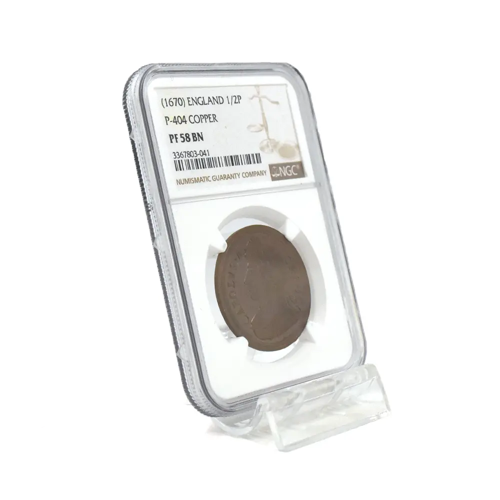 アンティークコイン6：6244 (1670) チャールズ2世 1/2ペニー 銅貨 NGC PF58BN P-404