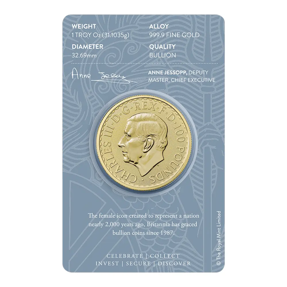 地金型5：6254 イギリス 2026 チャールズ3世 ブリタニア 100ポンド 1オンス 金貨 黄金桜マーク入り【1枚】 (ブリスターパック付き)【ご予約承り品：納期1~2か月】