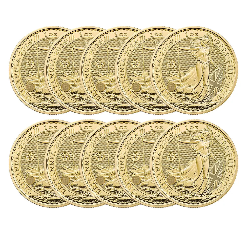 地金型2：6276 イギリス 2026 チャールズ3世 ブリタニア 100ポンド 1オンス 金貨 黄金桜マーク入り【10枚】 (コインケース付き)【ご予約承り品：納期1~2か月】