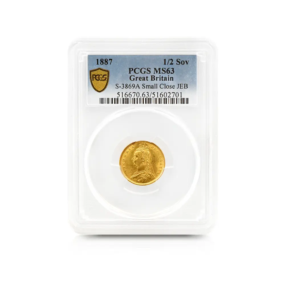 アンティークコイン4：6293 1887 ヴィクトリア女王 ジュビリーヘッド 1/2ソブリン金貨 PCGS MS63 S-3869A Small Close JEB