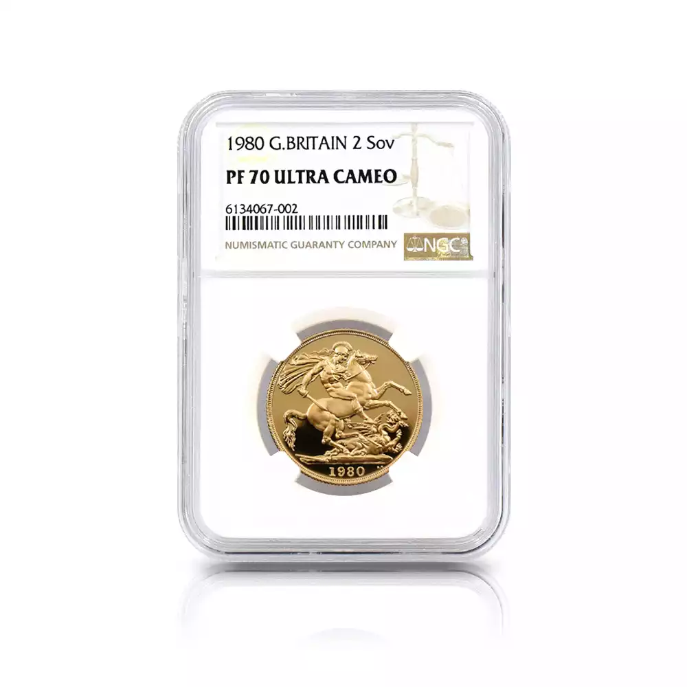 モダンコイン4：2173 1980 エリザベス2世 ヤングエリザベス 聖ジョージ竜退治 2ソブリン金貨 NGC PF70UC