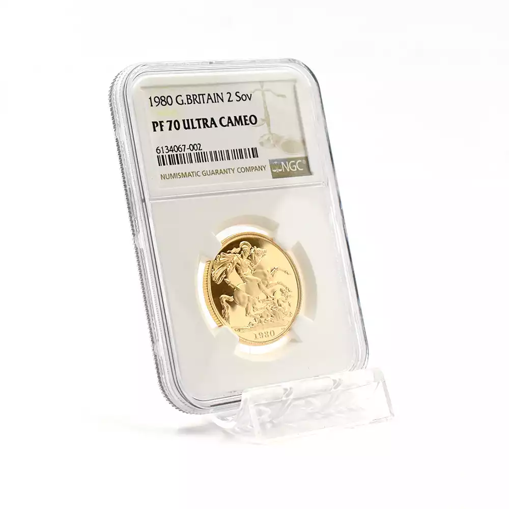 モダンコイン6：2173 1980 エリザベス2世 ヤングエリザベス 聖ジョージ竜退治 2ソブリン金貨 NGC PF70UC