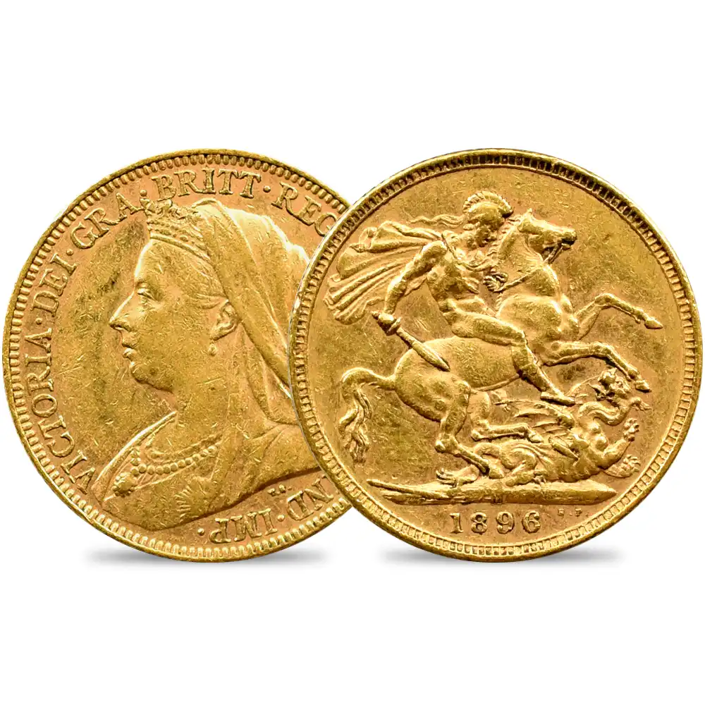 アンティークコイン1：3698 オーストラリア 1896 ヴィクトリア女王 オールド（ヴェールド）ヘッド 聖ジョージ竜退治 1ソブリン金貨 未鑑定