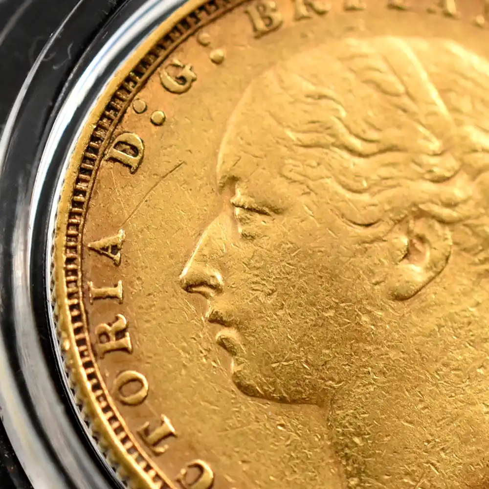 アンティークコイン4：3700 オーストラリア 1885 ヴィクトリア女王 ヤングヘッド 聖ジョージ竜退治 1ソブリン金貨 未鑑定