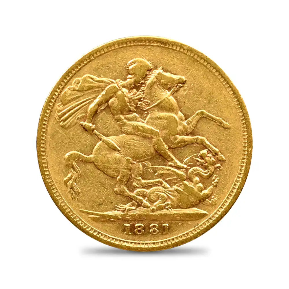 アンティークコイン3：3703 オーストラリア 1881 ヴィクトリア女王 ヤングヘッド 聖ジョージ竜退治 1ソブリン金貨 未鑑定