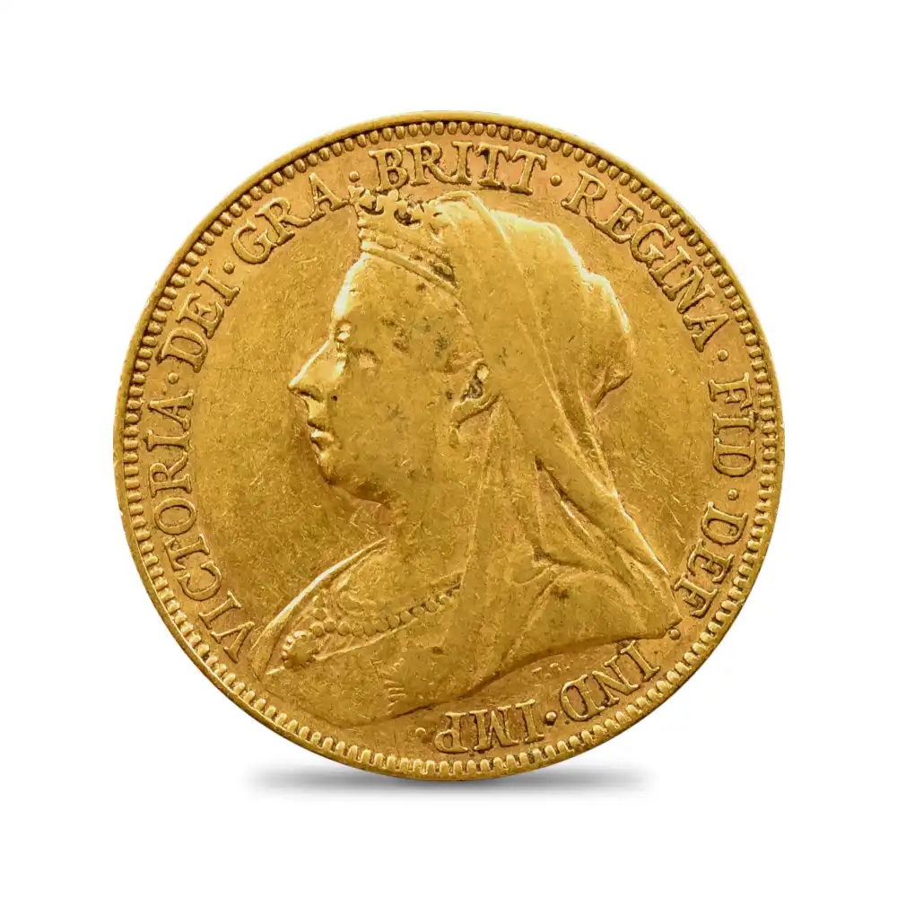 アンティークコイン2：3708 1896 ヴィクトリア女王 オールド（ヴェールド）ヘッド 聖ジョージ竜退治 1ソブリン金貨 未鑑定