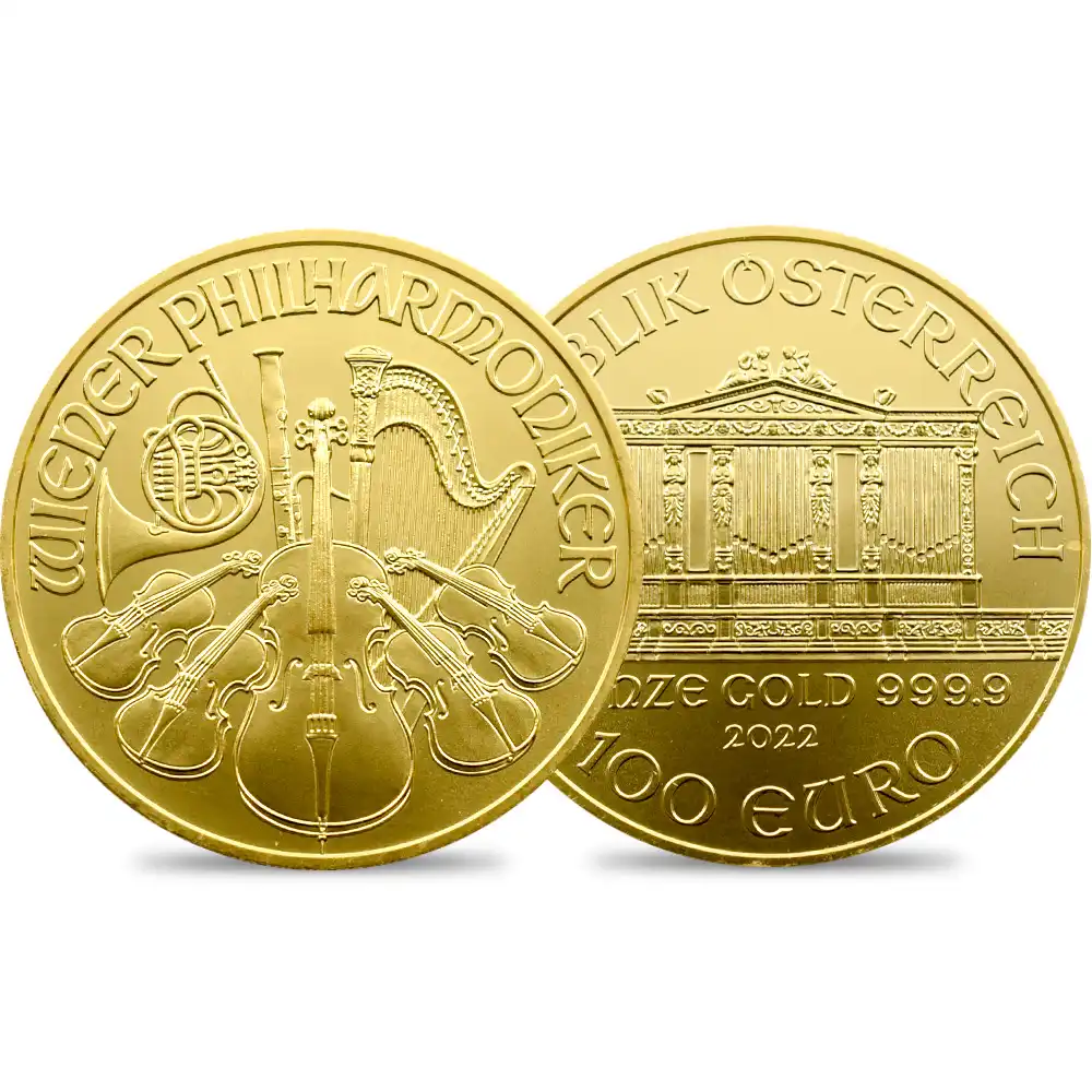 地金型1：1840 オーストリア 2022 ウィーンフィル 100ユーロ 1オンス 金貨 【1枚】（コインケース付き）
