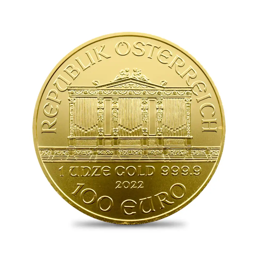 地金型2：1840 オーストリア 2022 ウィーンフィル 100ユーロ 1オンス 金貨 【1枚】（コインケース付き）
