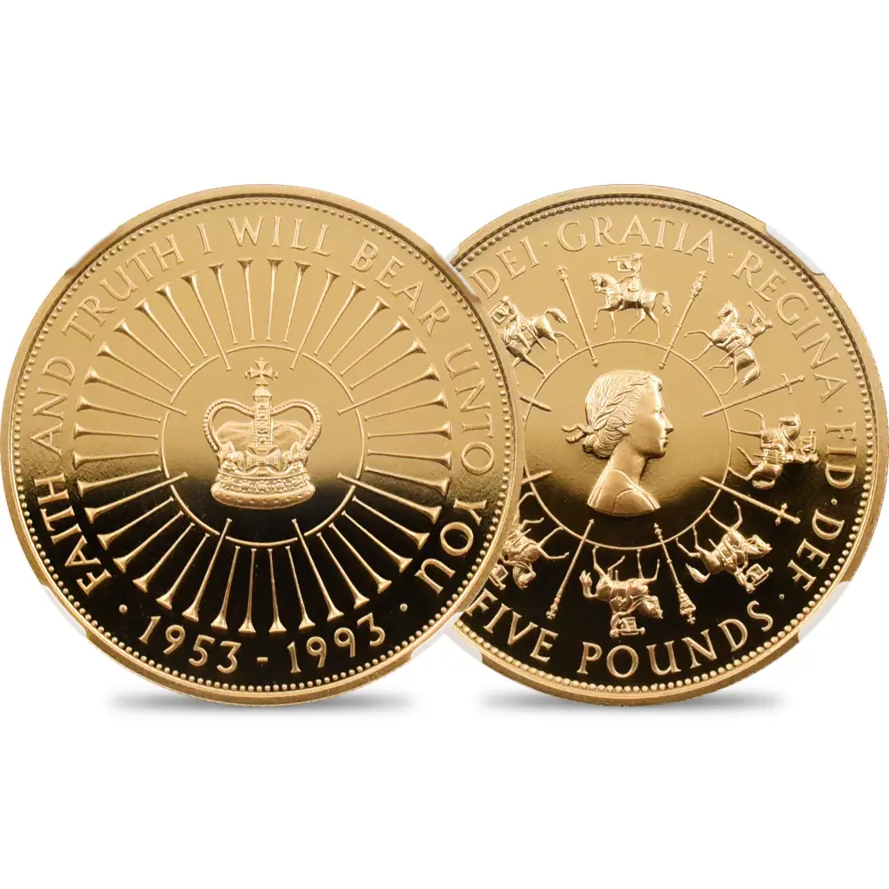【NGC PF69UC】1993エリザベス2世 戴冠40周年記念 5ポンド金貨 NGC PF69UC】1993エリザベス2世 戴冠40周年記念 5ポンド金貨