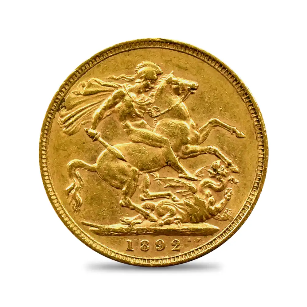 アンティークコイン3：3714 1892 ヴィクトリア女王 ジュビリーヘッド 聖ジョージ竜退治 1ソブリン金貨 未鑑定