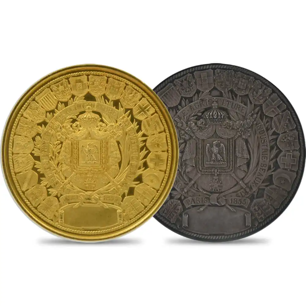 アンティークコインs2：506 フランス 1855 ナポレオン3世 金メダル銀メダル NGC 2枚セット