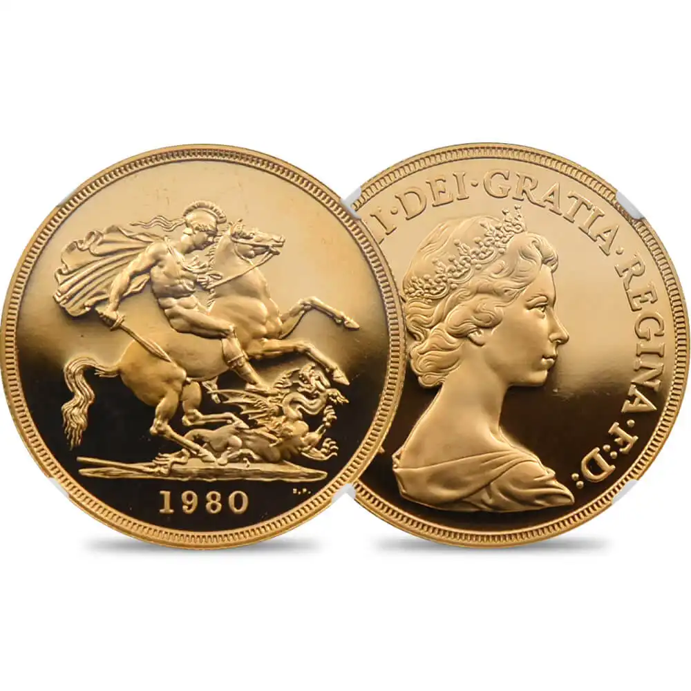 1980 エリザベス2世 ヤングエリザベス 聖ジョージ竜退治 5ソブリン金貨 