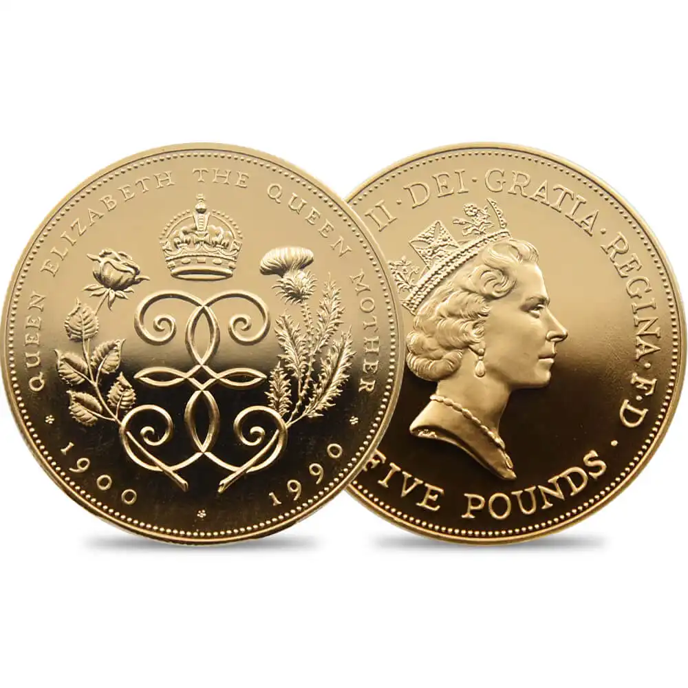 1990 エリザベス2世 ミドルエリザべス 皇太后生誕90年記念 5ポンド金貨 PCGS PR69DC