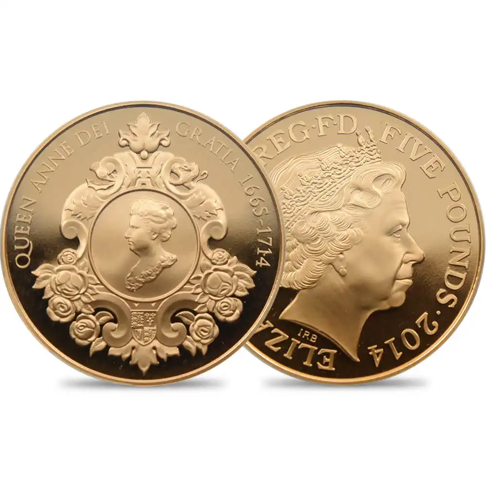 2014 エリザベス2世 アン女王没後300周年記念 5ポンド金貨 PCGS PR70DC