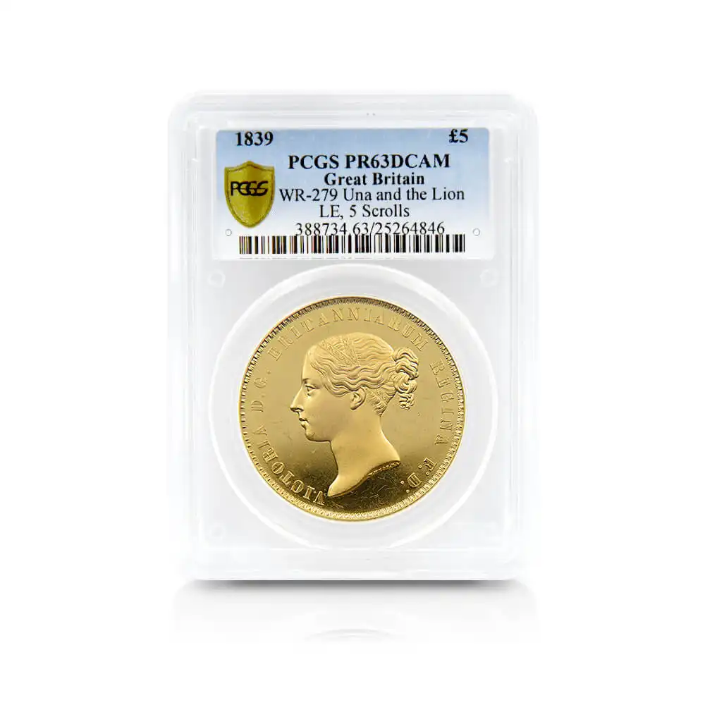 アンティークコイン4：1237 1839 ヴィクトリア女王 5ポンド金貨 ウナ＆ライオン PCGS PR63DC WR-279