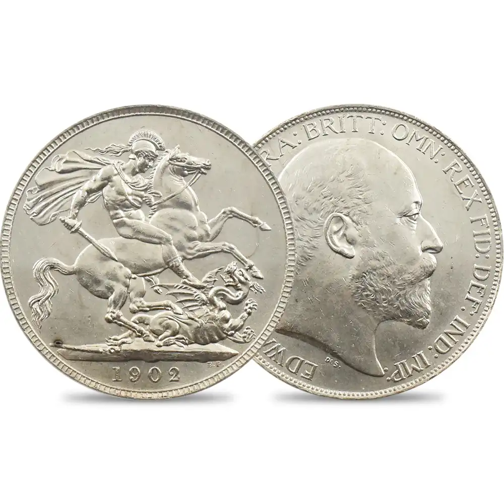 アンティークコイン1：1378 1902 エドワード7世 聖ジョージ竜退治 クラウン銀貨 PCGS MS62