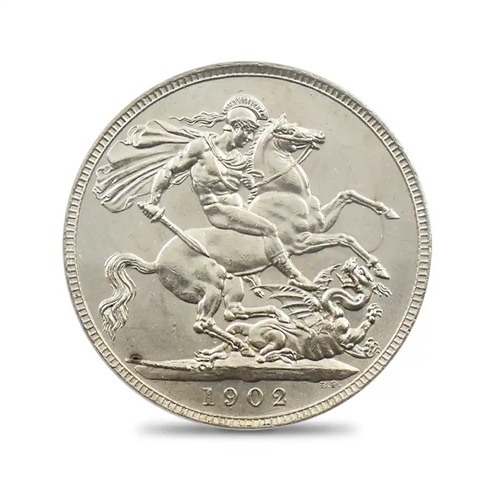 アンティークコインs3：1378 1902 エドワード7世 聖ジョージ竜退治 クラウン銀貨 PCGS MS62