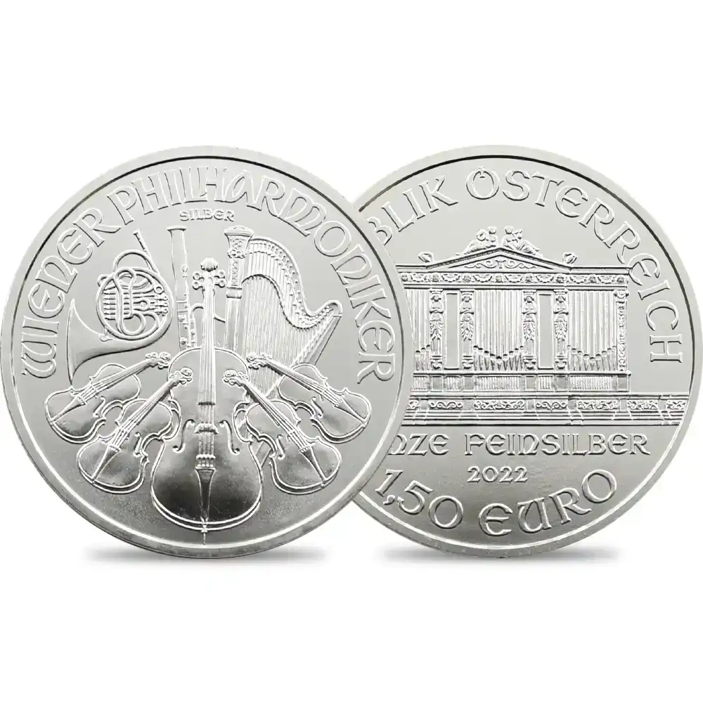 地金型2：1407 オーストリア 2022 ウィーンフィル 1.5ユーロ 1オンス 銀貨 【1枚】 (コインケース付き)