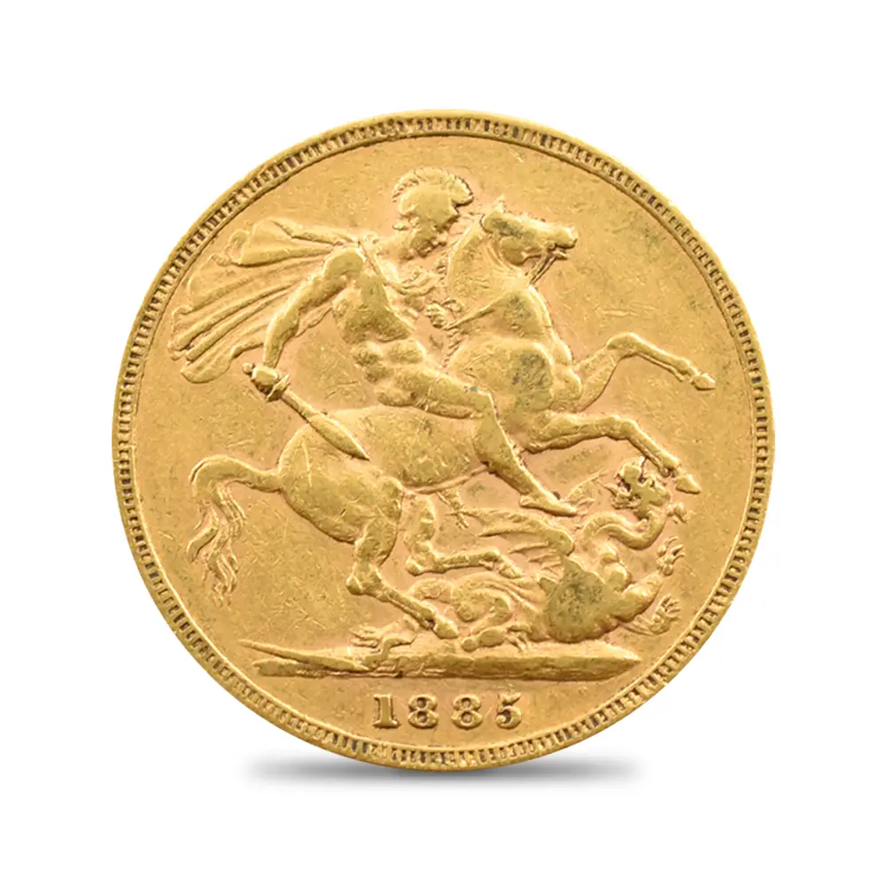 アンティークコイン2：3726 オーストラリア 1885 ヴィクトリア女王 ヤングヘッド 聖ジョージ竜退治 1ソブリン金貨 未鑑定