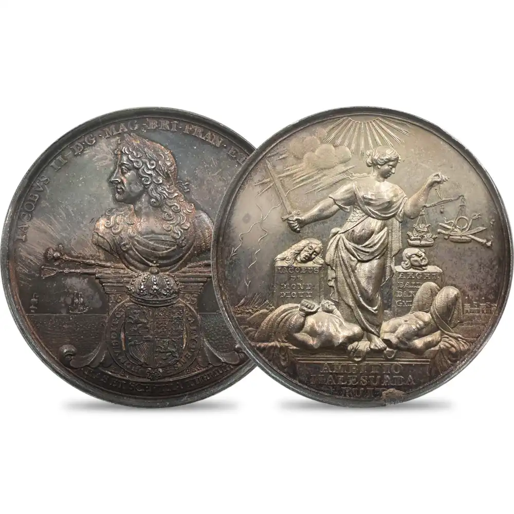 メダルs1：1546 1685 ジェームズ2世 モンマスの反乱 銀メダル NGC MS64 MI-615-27
