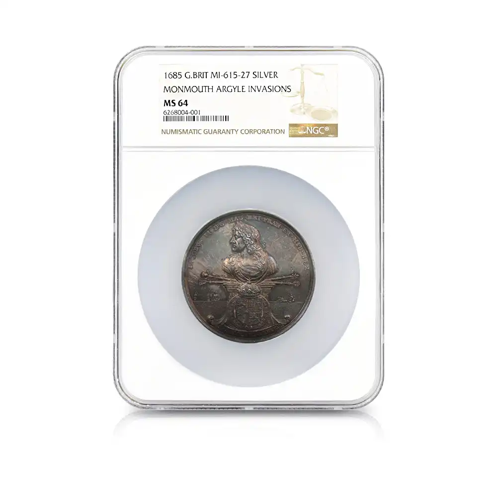 メダルs4：1546 1685 ジェームズ2世 モンマスの反乱 銀メダル NGC MS64 MI-615-27