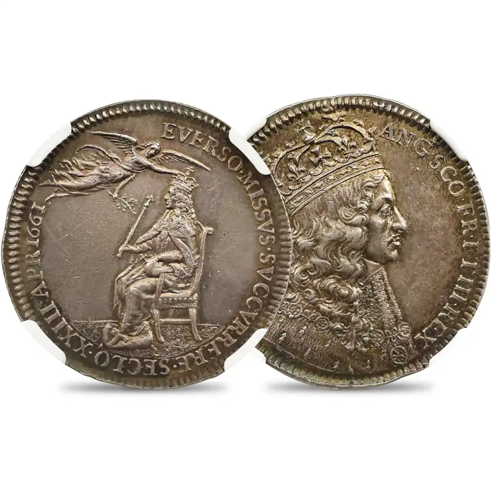 メダルs1：1553 1661 チャールズ2世 戴冠記念 銀メダル NGC UNC DETAILS MI-472-76