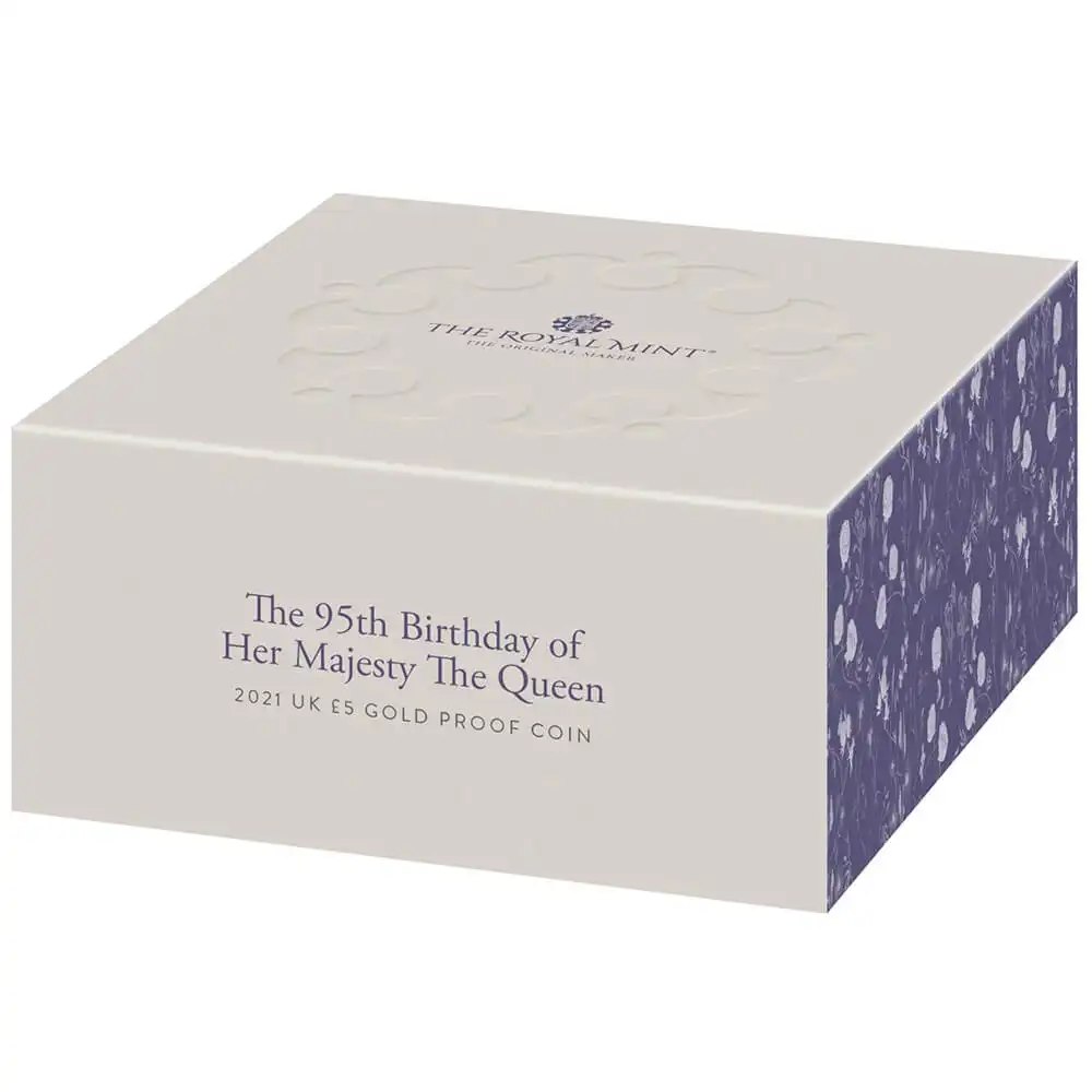 モダンコイン5：1232 2021 エリザベス2世 女王誕生95周年記念 5ポンドプルーフ金貨  未鑑定 限定数 箱付き【ご予約承り品】