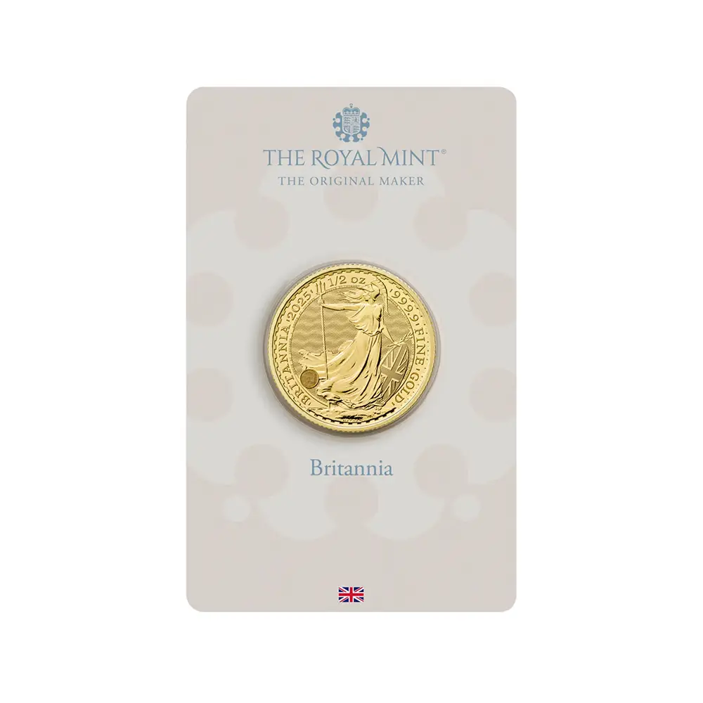 地金型4：6315 イギリス 2025 チャールズ3世 ブリタニア 50ポンド 1/2オンス 金貨 【1枚】(ブリスターパック付き)