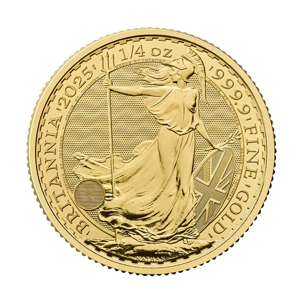 地金型2：6316 イギリス 2025 チャールズ3世 ブリタニア 25ポンド 1/4オンス 金貨 【1枚】(ブリスターパック付き)