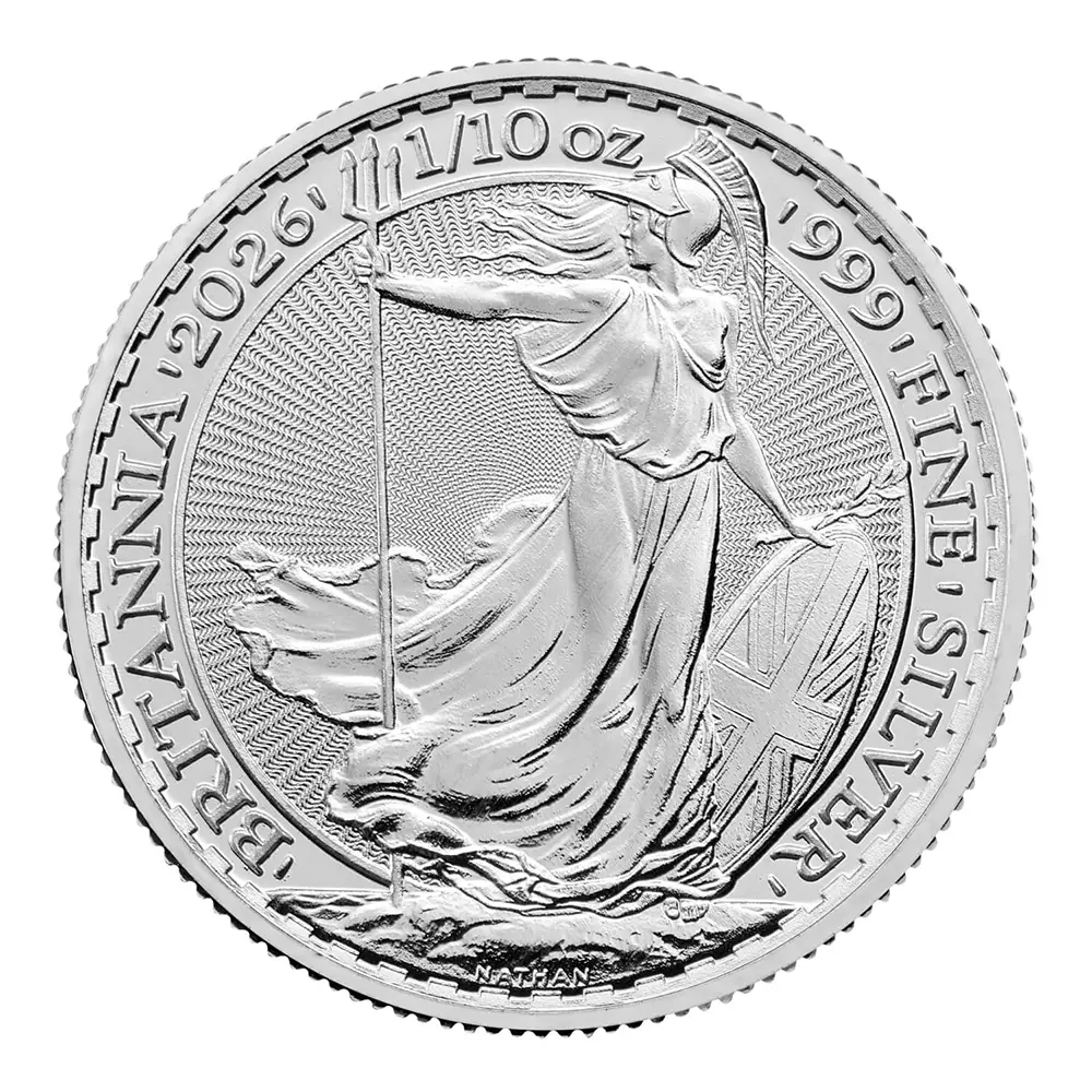 地金型2：6319 イギリス 2026 チャールズ3世 ブリタニア 20ペンス 1/10オンス 銀貨 【16枚】 (コインチューブ付き)