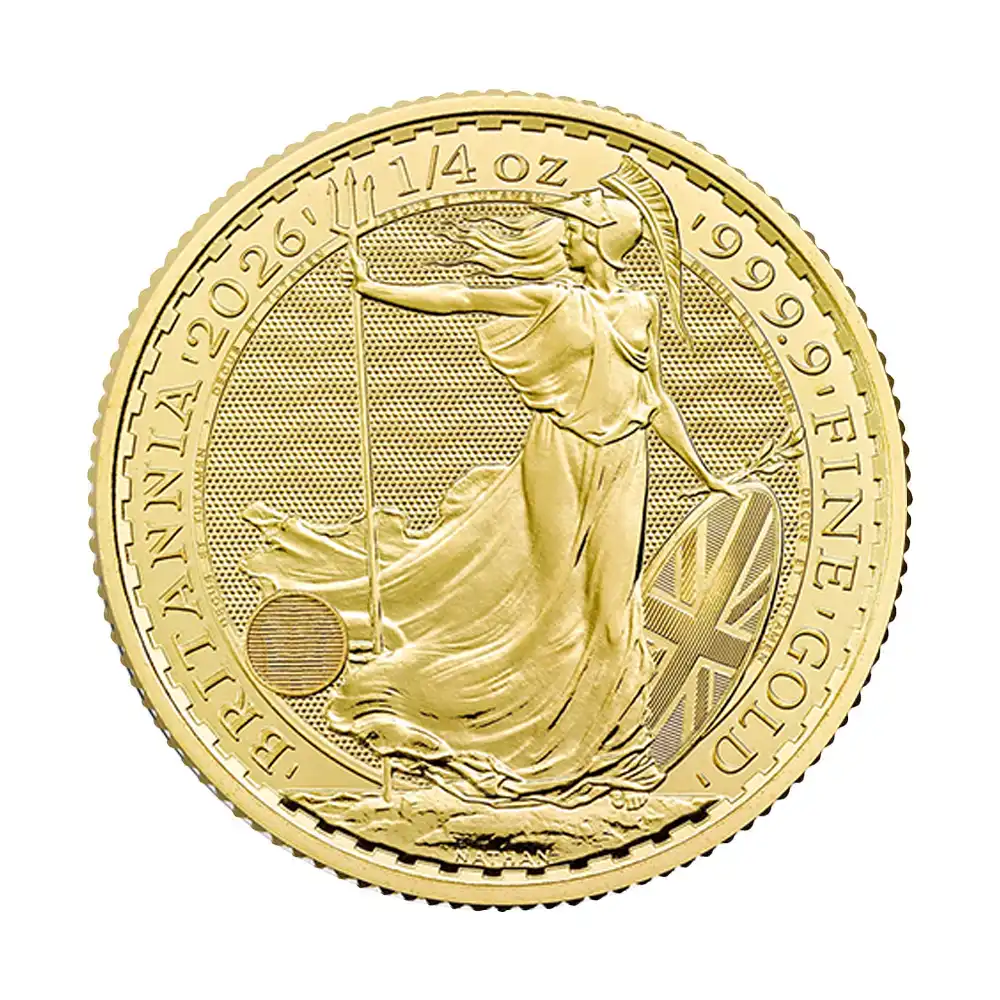 地金型2：6322 イギリス 2026 チャールズ3世 ブリタニア 25ポンド 1/4オンス 金貨 【1枚】 (コインケース付き)