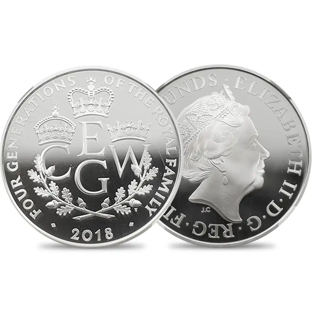 モダンコイン1：1573 2018 エリザベス2世 英国王室4世代祝福記念 5ポンド銀貨 アーリーリリース NGC PF70UC