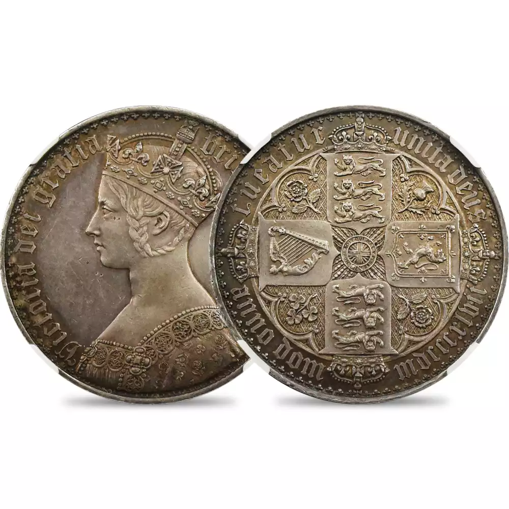 1847 ヴィクトリア女王 ゴチッククラウン銀貨 アンデシモエッジ NGC ...