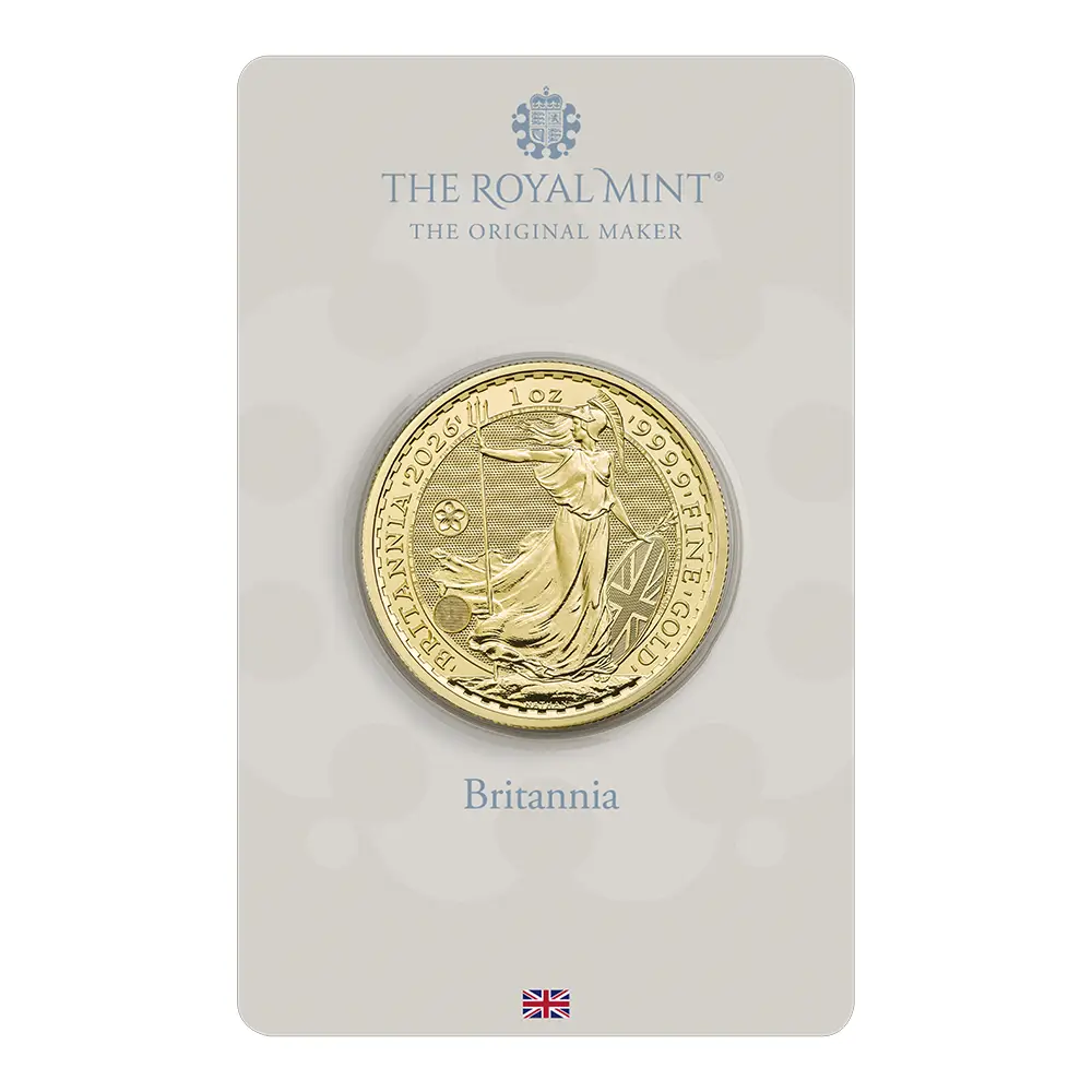 地金型4：6324 【R-TRUST様専用・500円割引後価格】イギリス 2026 チャールズ3世 ブリタニア 100ポンド 1オンス 金貨 黄金桜マーク入り【1枚】 (ブリスターパック付き)