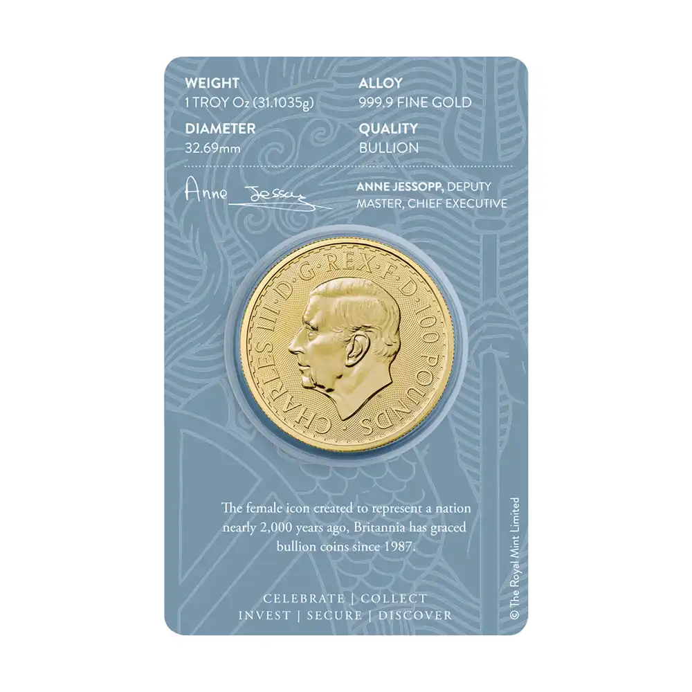 地金型5：6329 イギリス 2026 チャールズ3世 ブリタニア 100ポンド 1オンス 金貨【1枚】 (ブリスターパック付き)